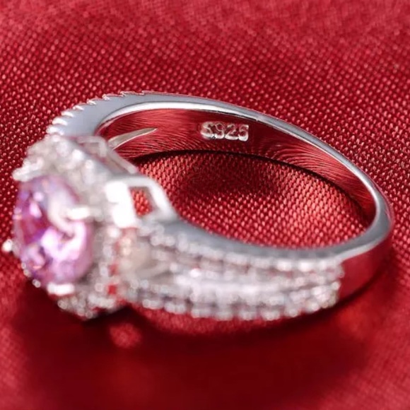 New Lovely 925 Silver Square Pink Sapphire Ring - Picture 3 of 4